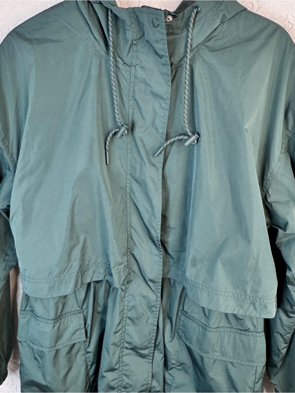 Old Navy Active Rain Coat Water Resistant Windbreaker Trench Length Large Green - Picture 3 of 6